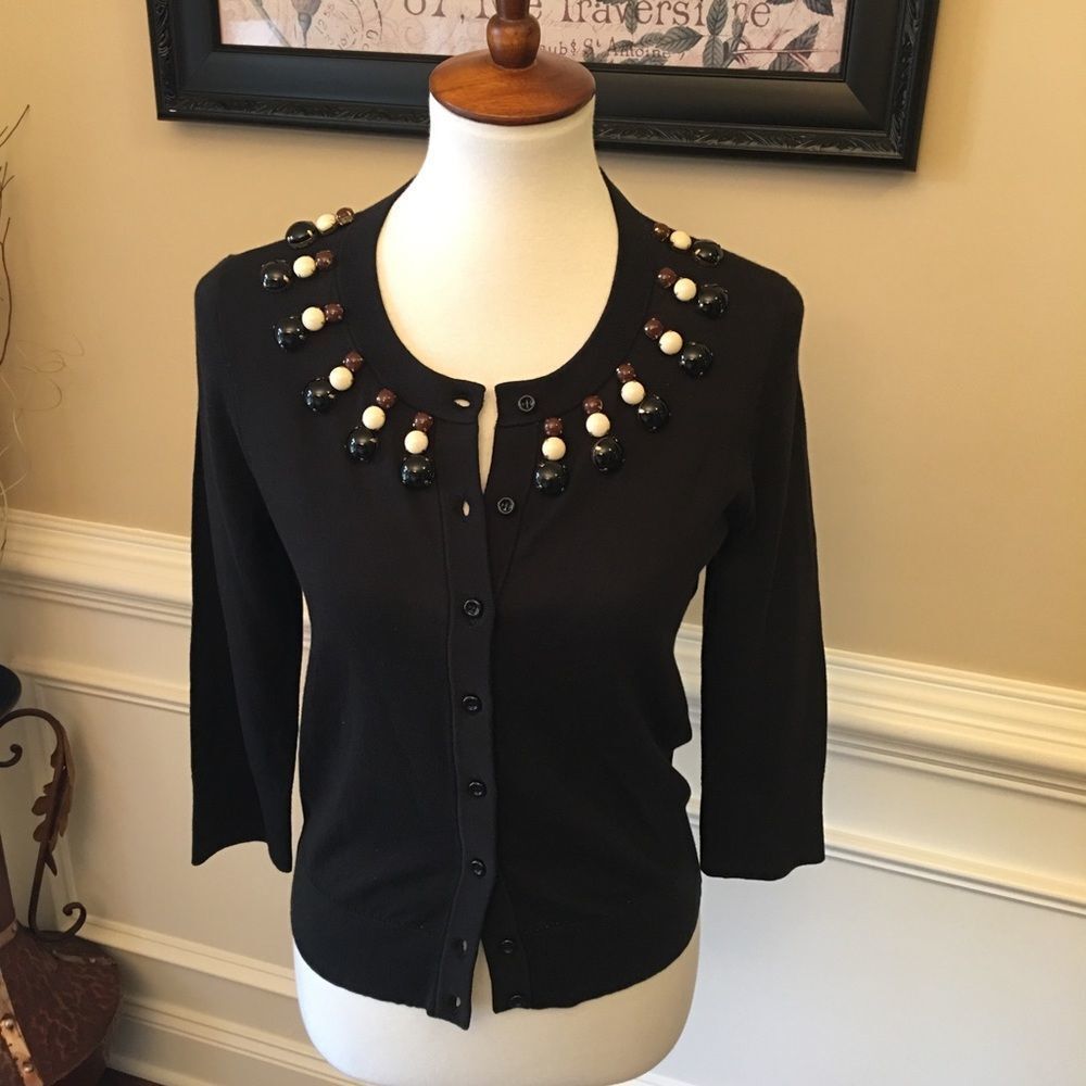 Kate Spade Rio Embellished Black Cardigan Sz M